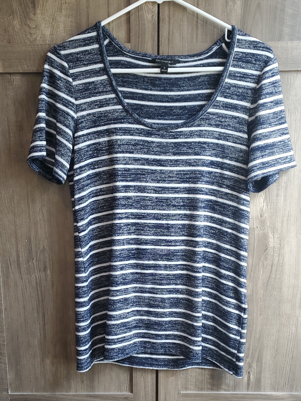 Banana Republic Navy & White Striped Scoop Neck Tee